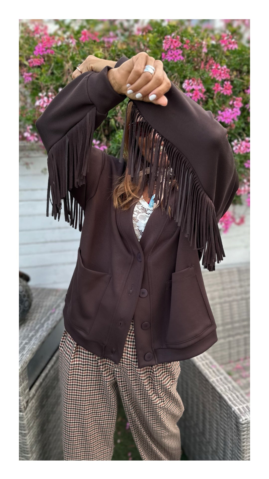 Cardigan con Frange in Cotone e Viscosa | Cioccolato