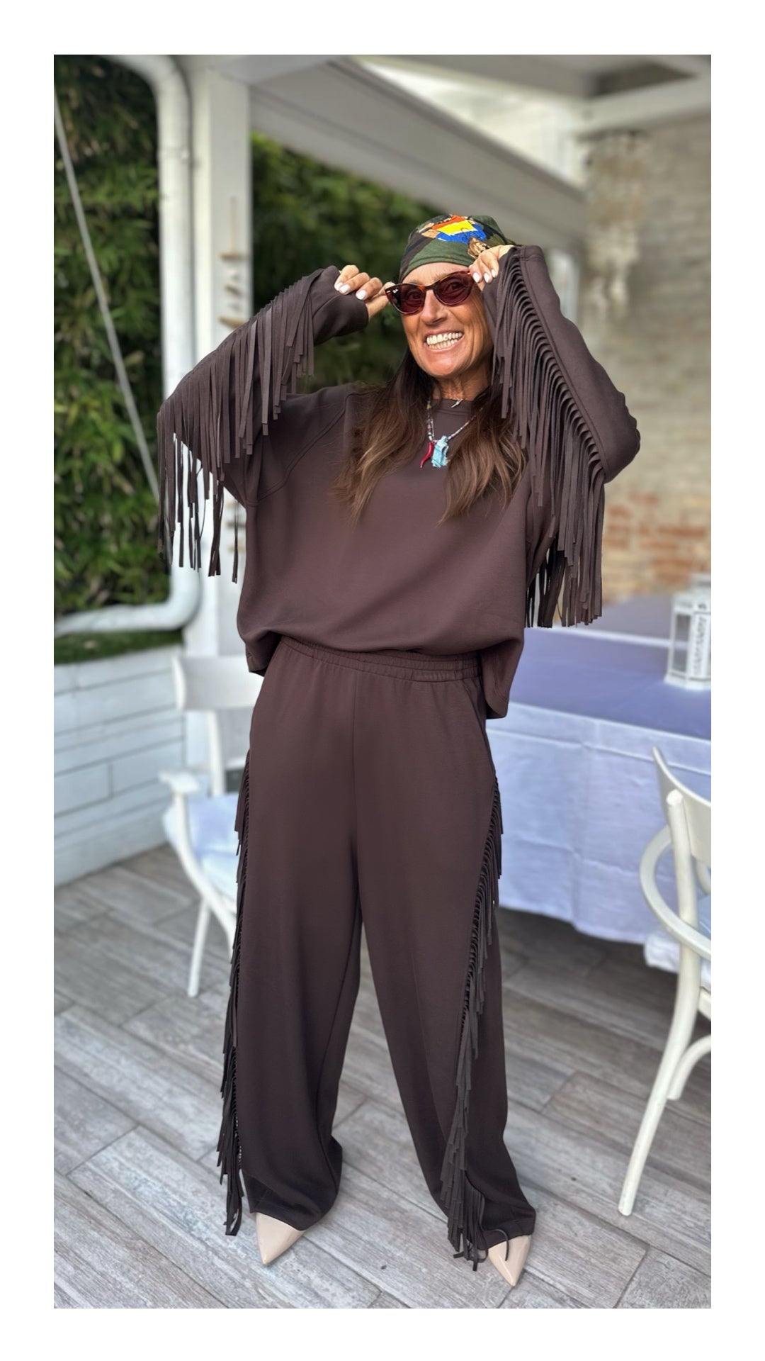 Felpa con Frange Cotone e Viscosa | Cioccolato