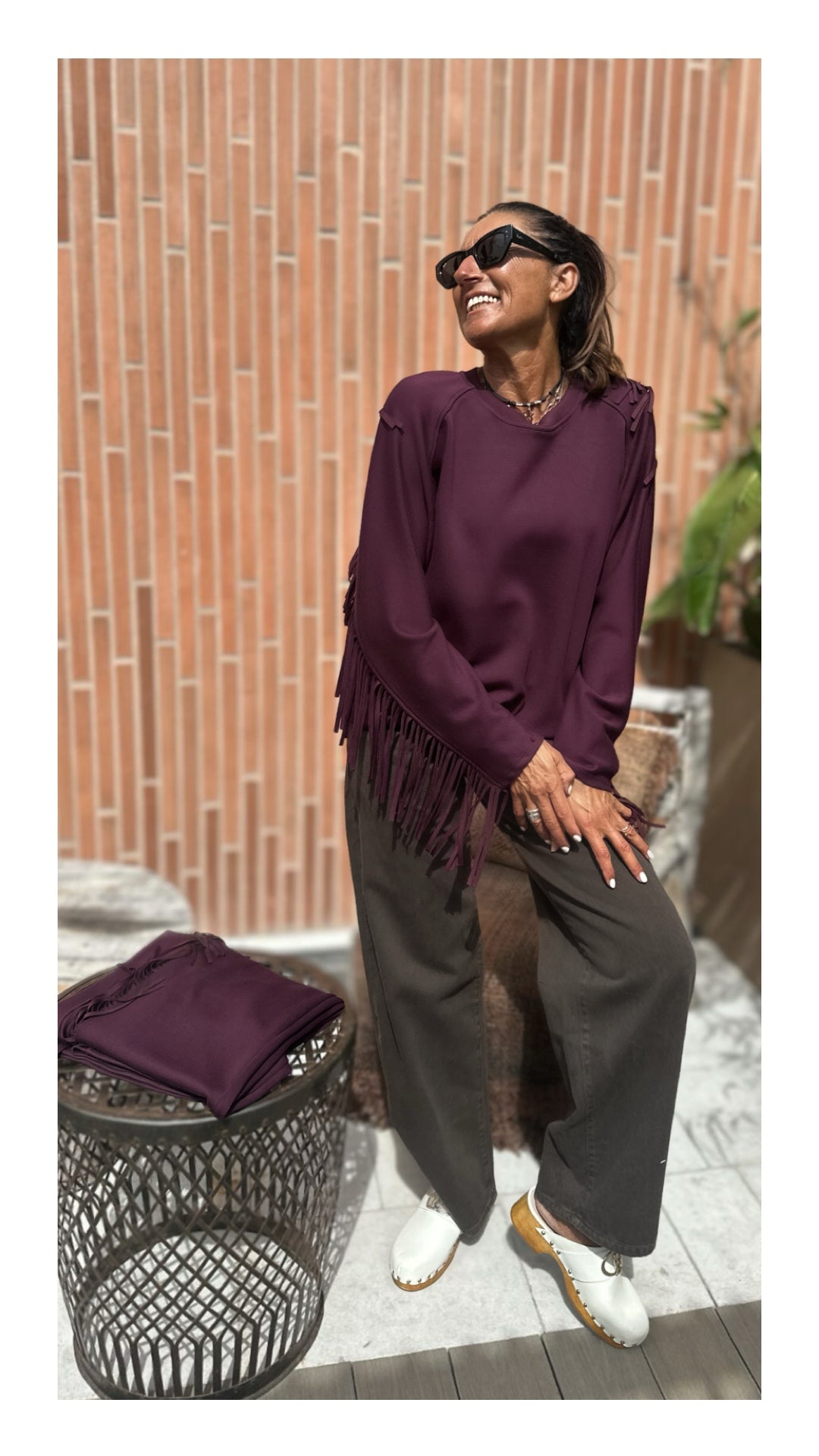 Felpa con Frange Cotone e Viscosa | Burgundy