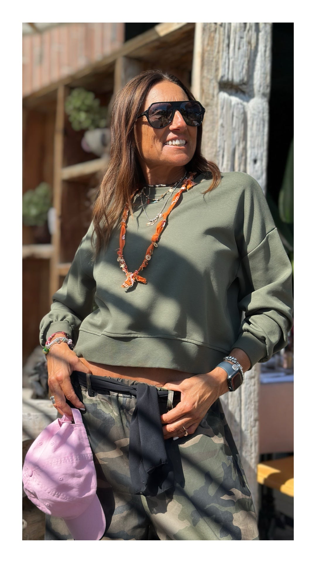 Felpa Basic Cotone Garzato | Oliva