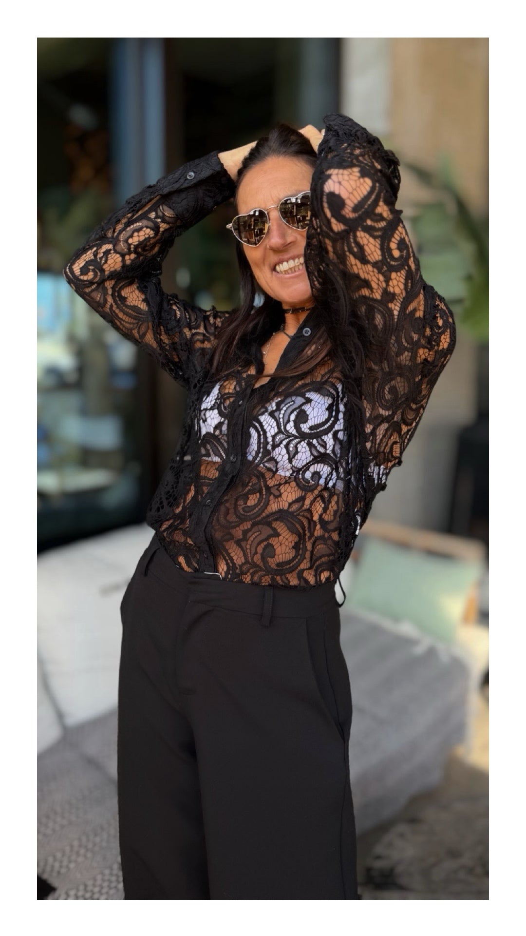 Camicia Body in Pizzo | Nero