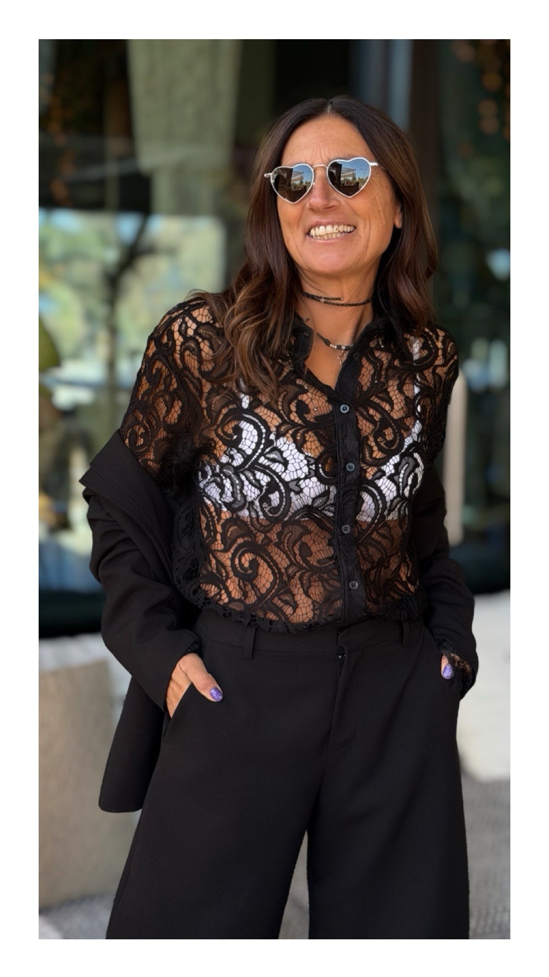 Camicia Body in Pizzo | Nero