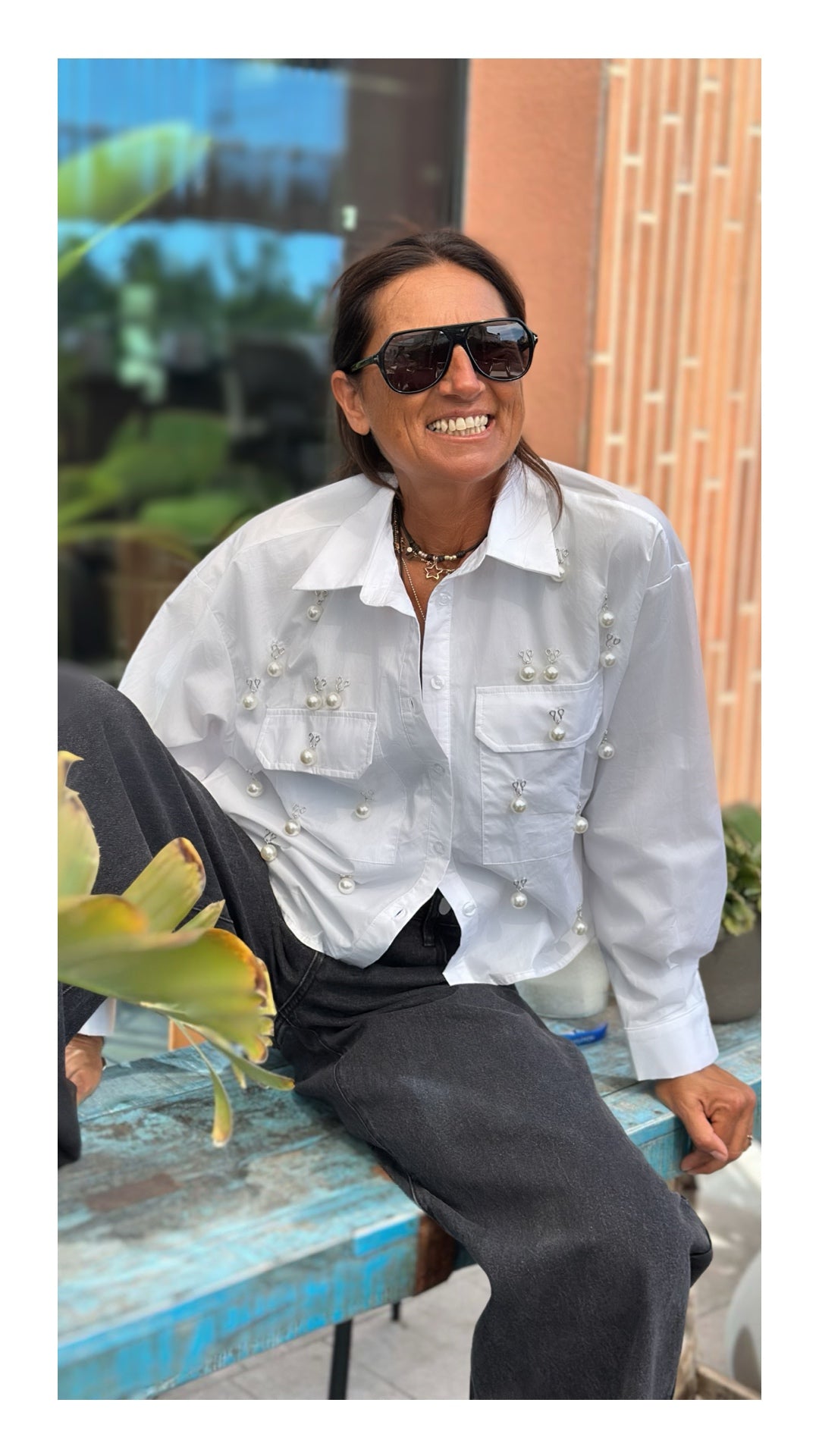 Camicia in Cotone con Perle | Bianco