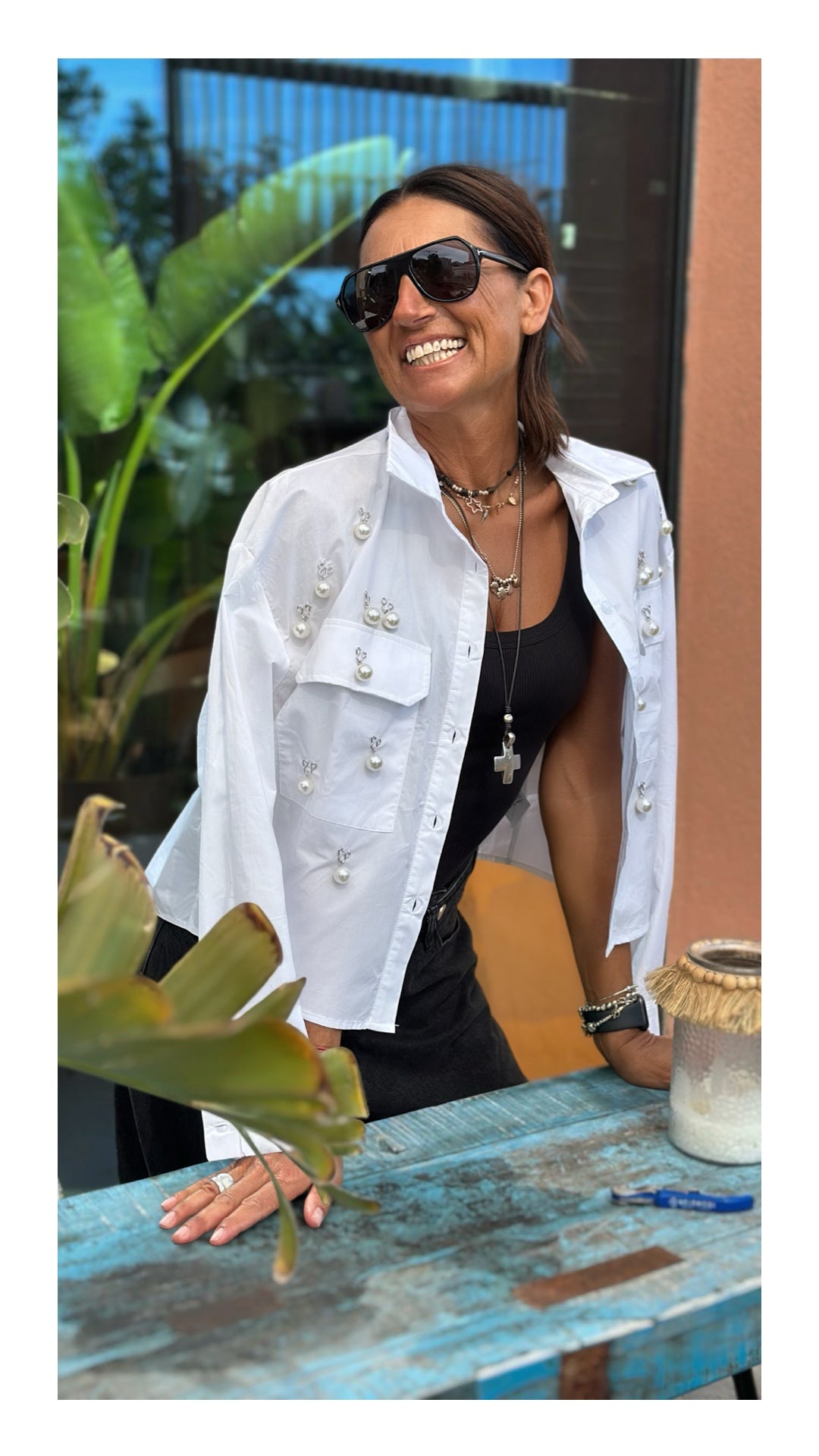 Camicia in Cotone con Perle | Bianco