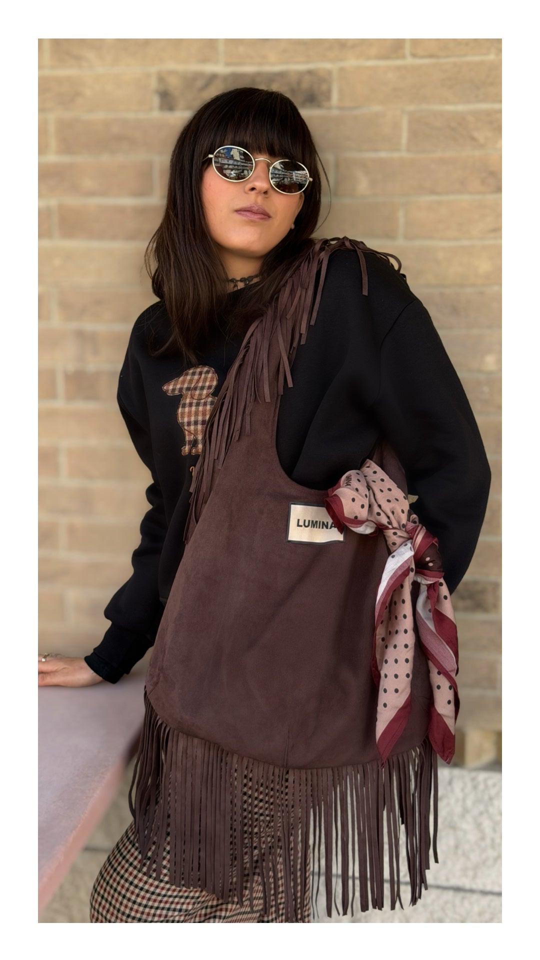 Borsa con Frange in Eco Camoscio | Moro