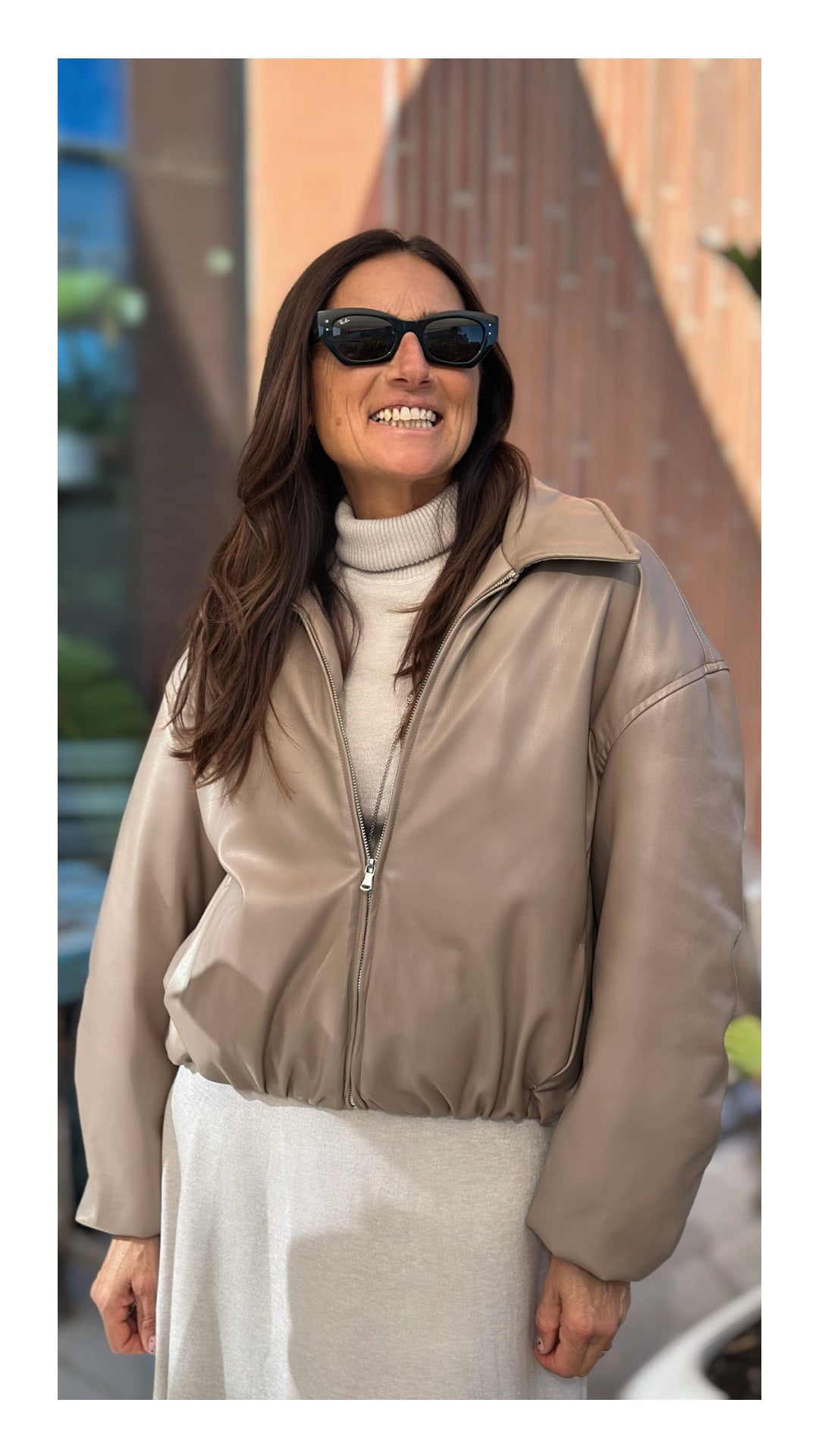 Bomber in Eco Pelle Top Quality Drappeggiato | Tortora