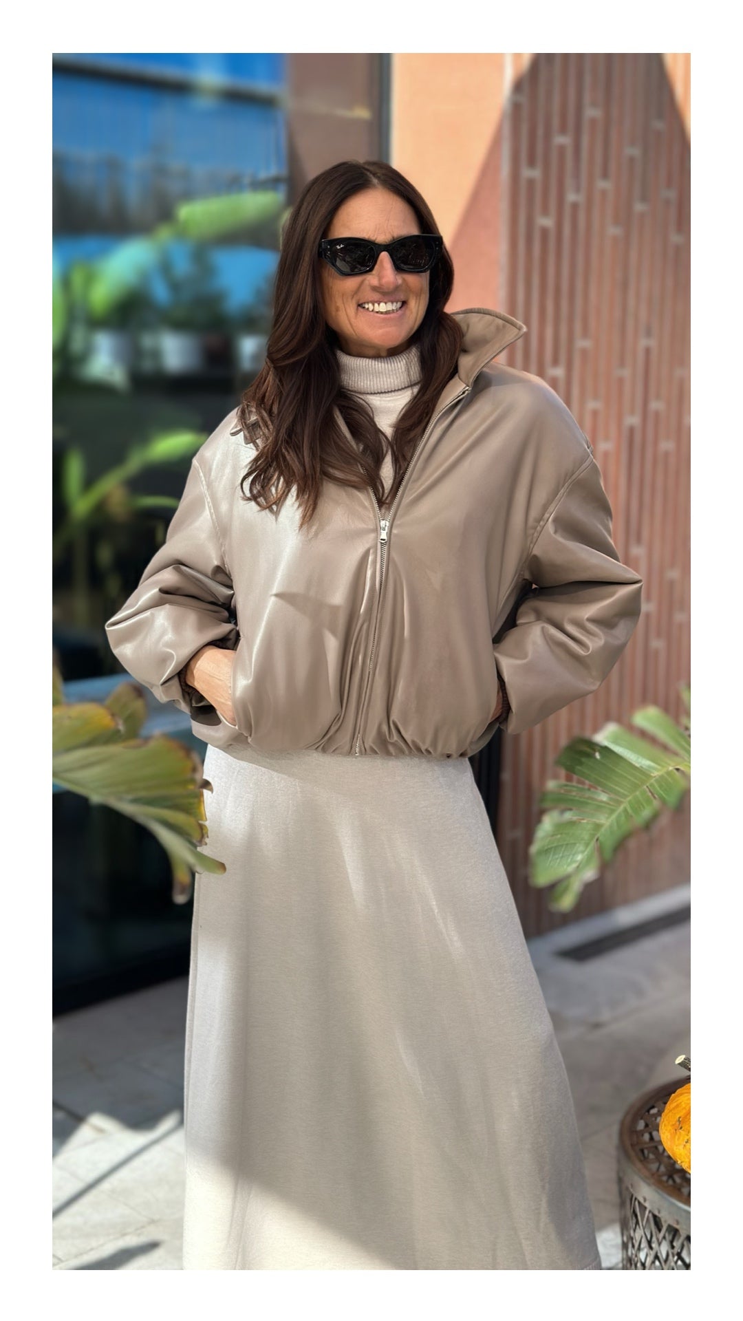 Bomber in Eco Pelle Top Quality Drappeggiato | Tortora