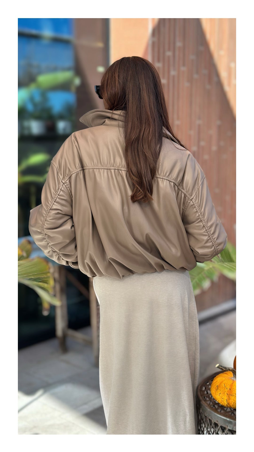 Bomber in Eco Pelle Top Quality Drappeggiato | Tortora