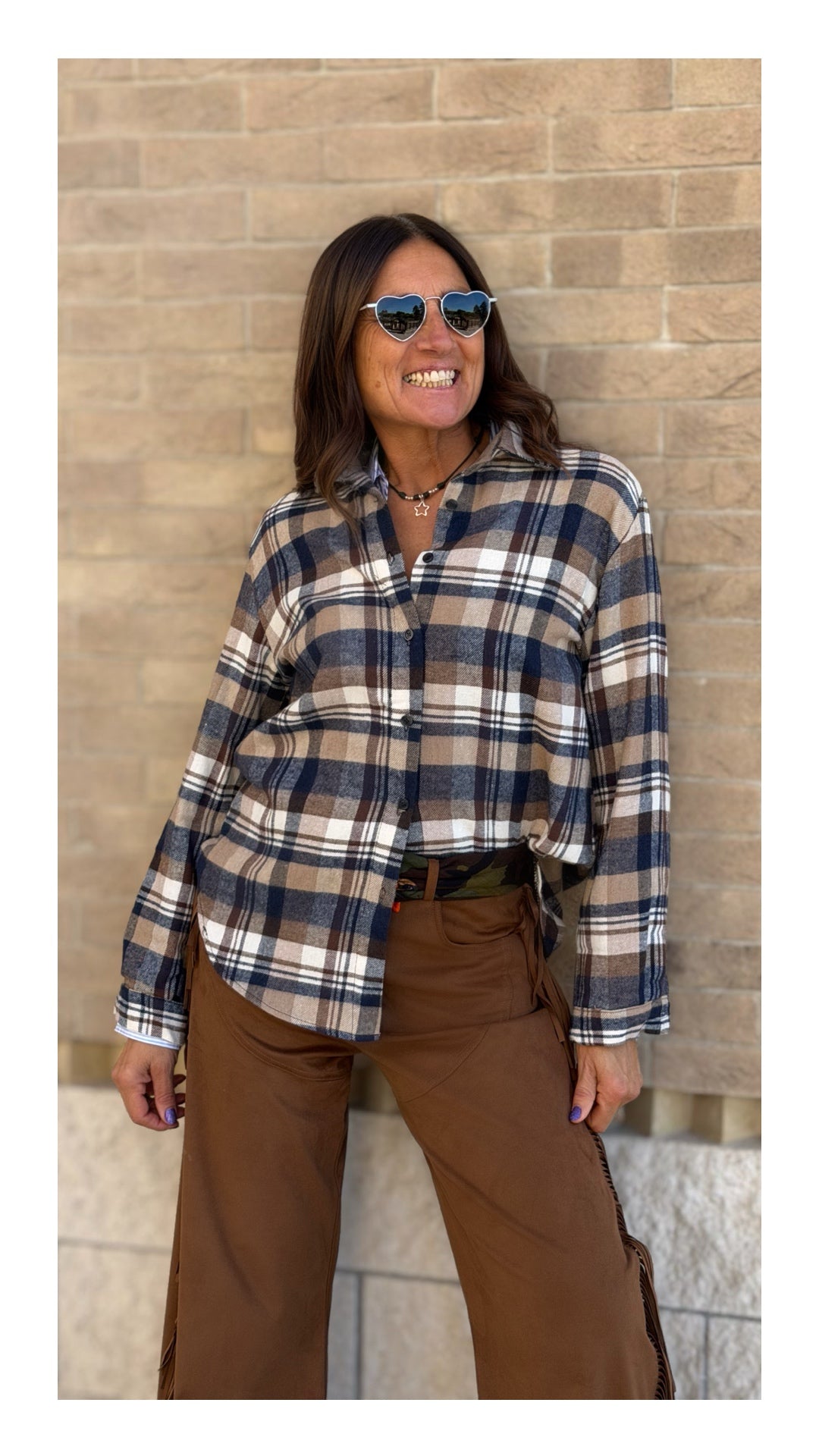 Camicia Oversize Flanella Check | Blu Navy