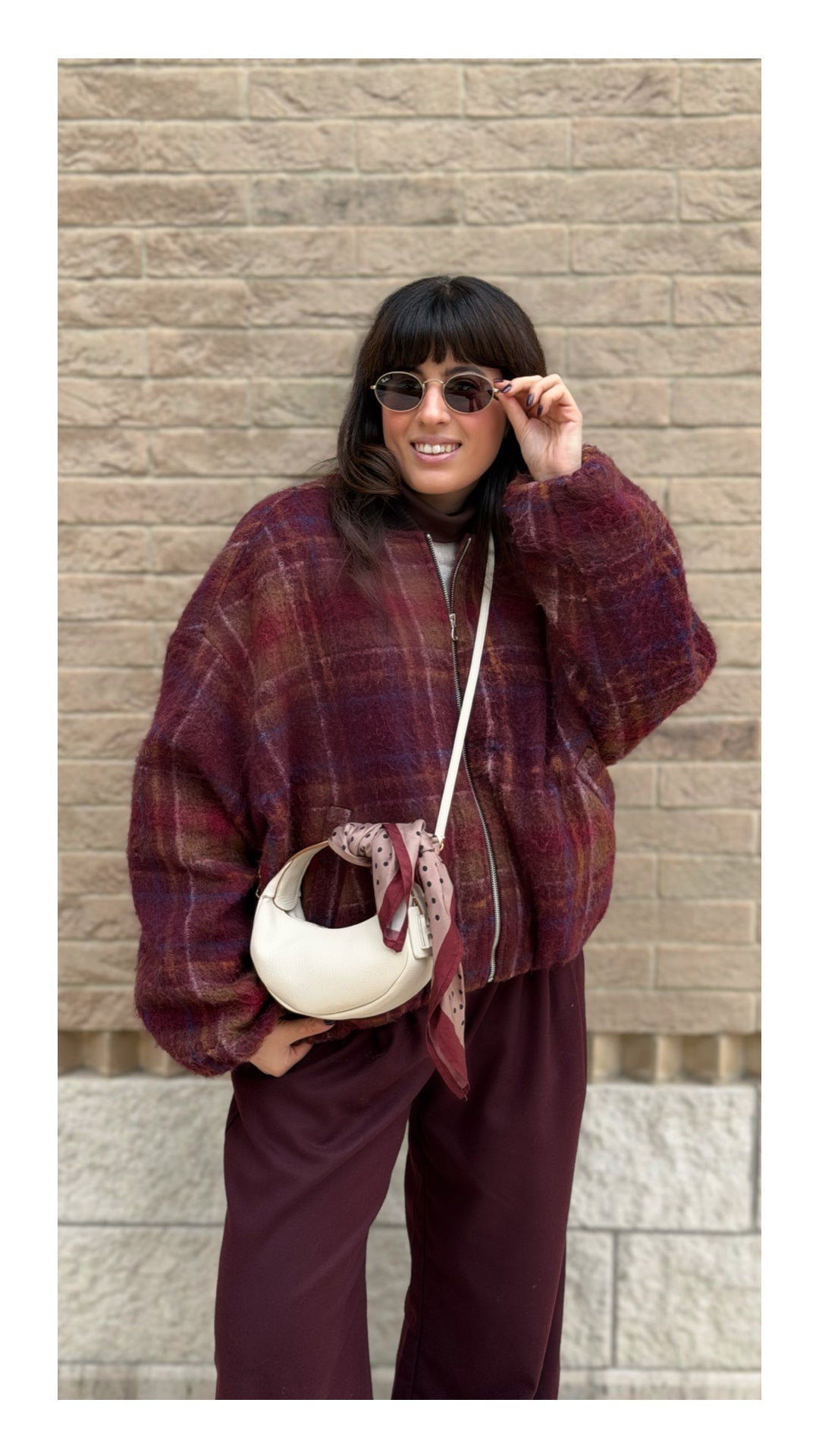Bomber Oversize Check 40% Lana | Bordeaux
