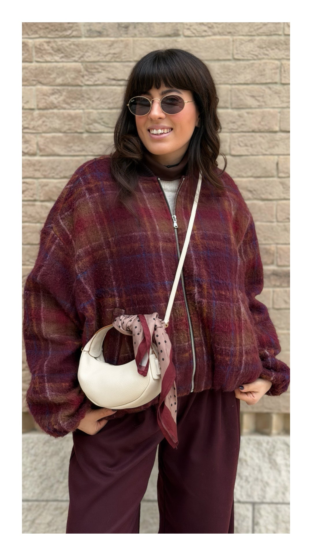 Bomber Oversize Check 40% Lana | Bordeaux