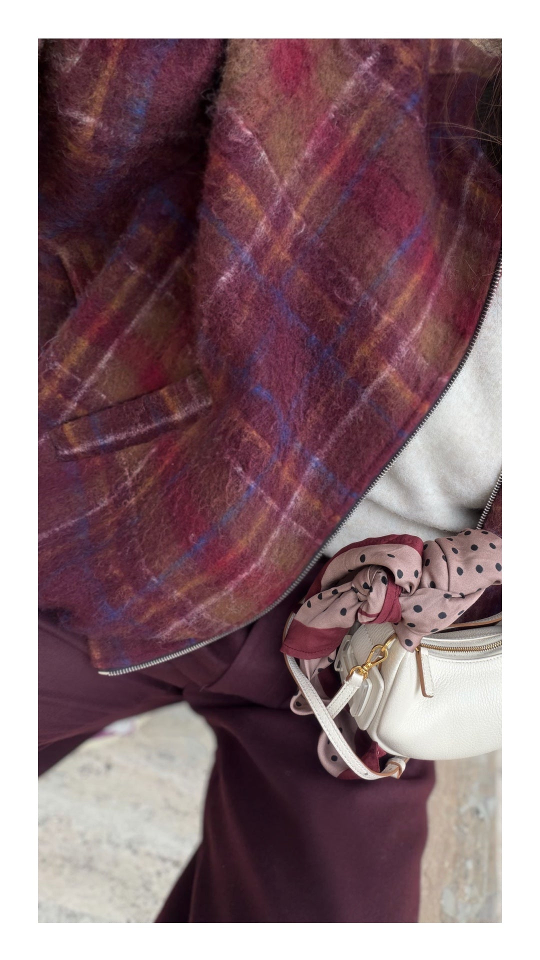 Bomber Oversize Check 40% Lana | Bordeaux