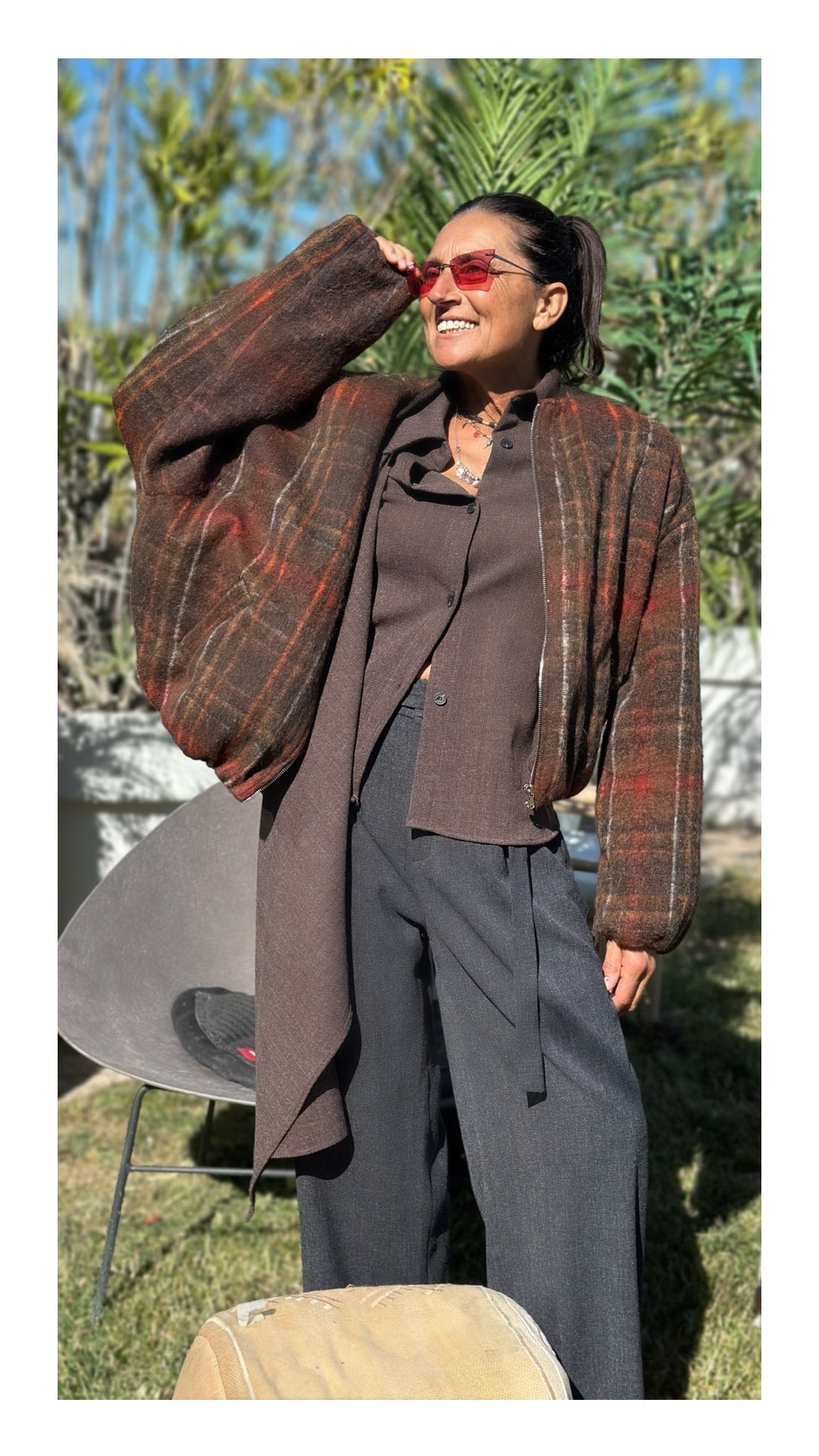 Bomber Oversize Check 40% Lana | Cioccolato