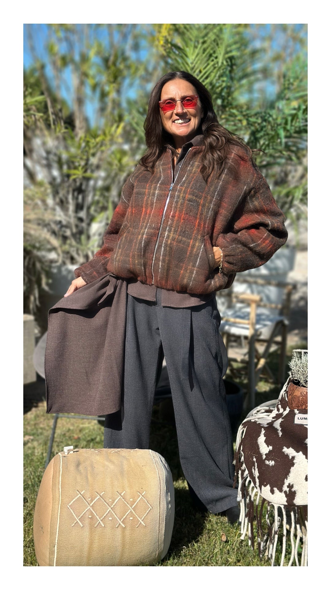 Bomber Oversize Check 40% Lana | Cioccolato