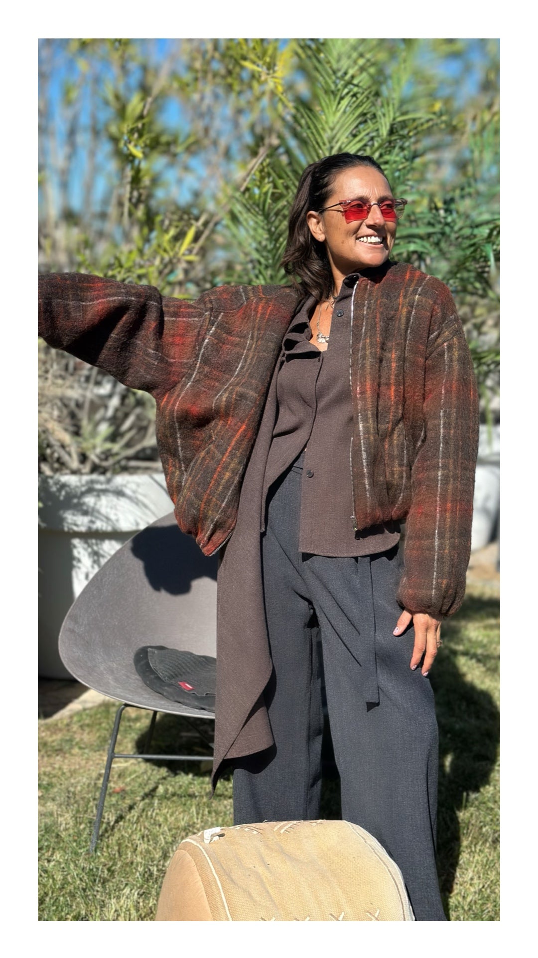 Bomber Oversize Check 40% Lana | Cioccolato