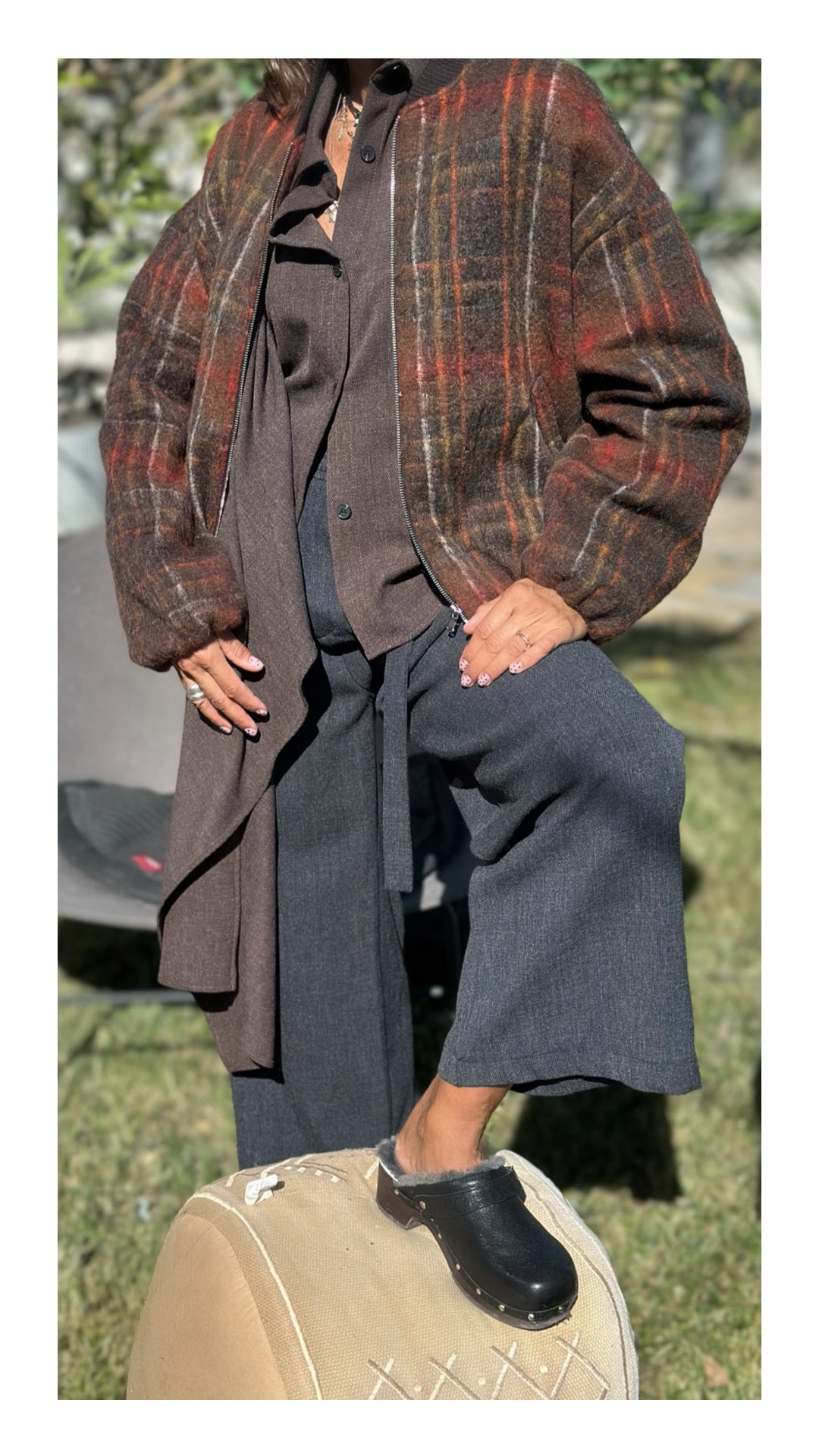 Bomber Oversize Check 40% Lana | Cioccolato