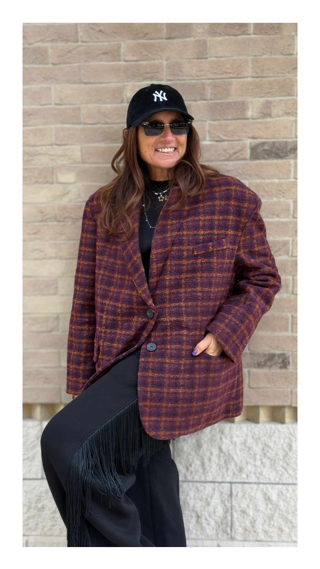 Giacca Oversize "Peso Cappotto" Check | Burgundy