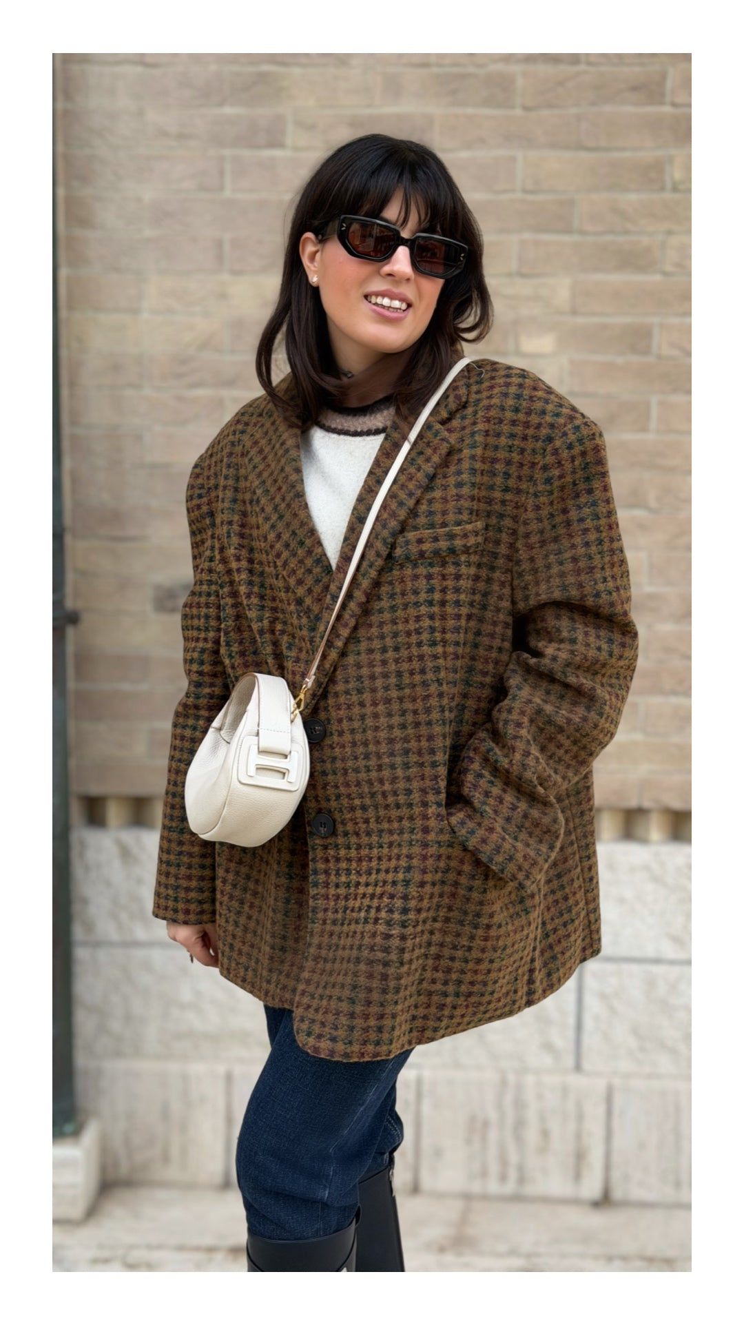 Giacca Oversize "Peso Cappotto" Pied De Poule | Cammello