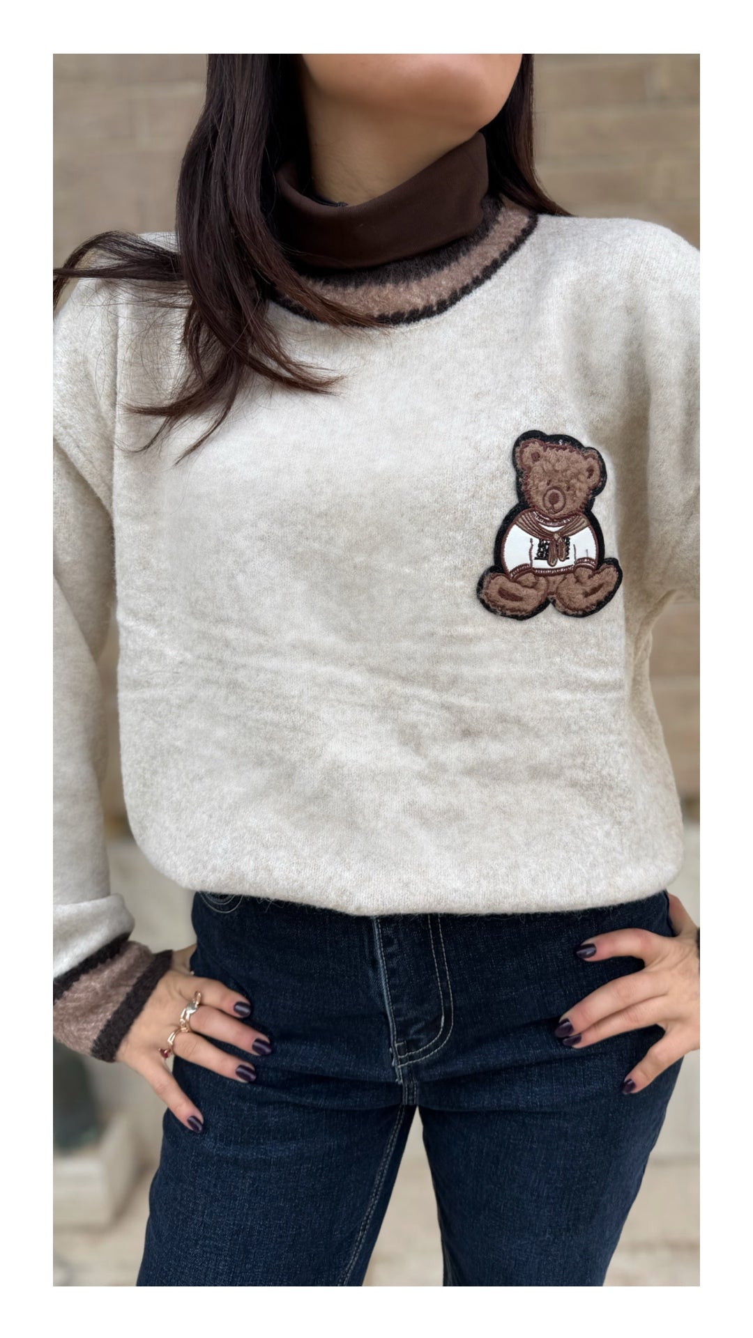 Maglione 65% Viscosa con Orsetto | Burro