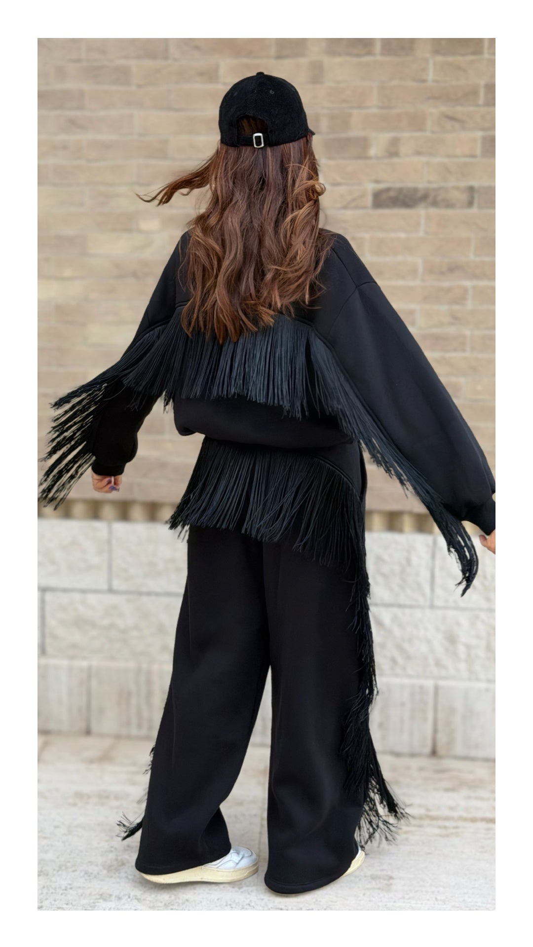 Felpa con Frange Cotone Felpato | Nero