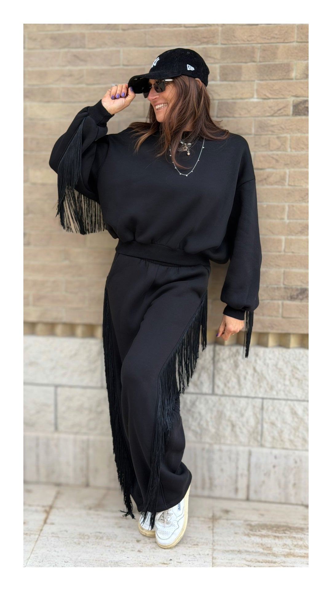 Felpa con Frange Cotone Felpato | Nero