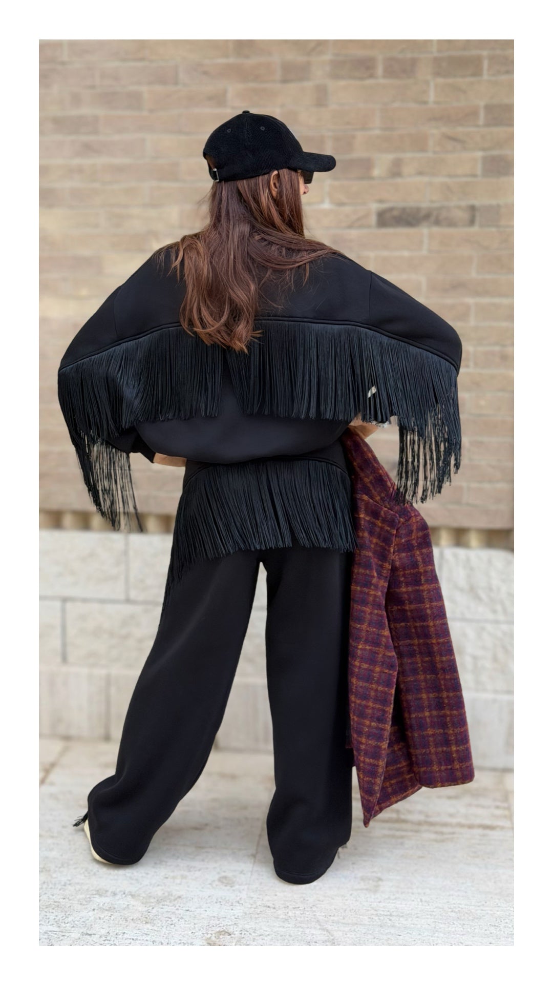 Felpa con Frange Cotone Felpato | Nero