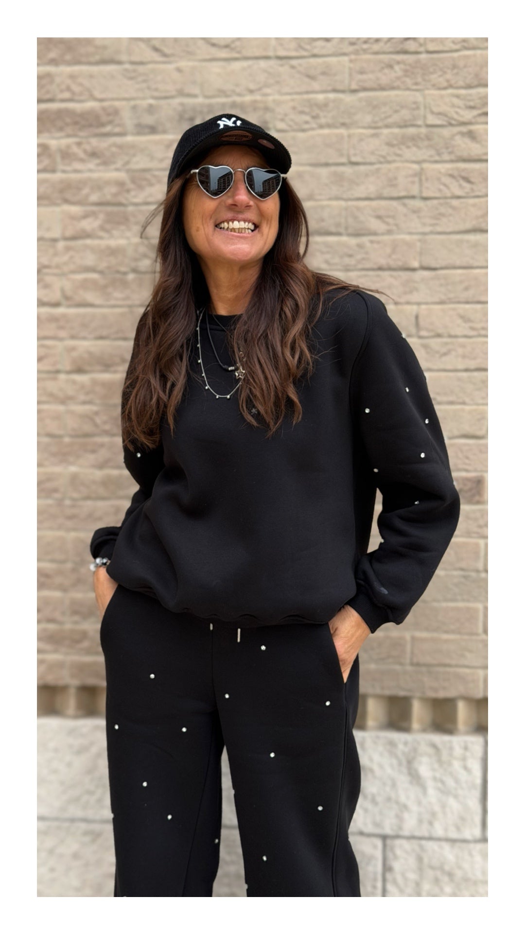 Felpa con Swarovski Cotone Felpato | Nero