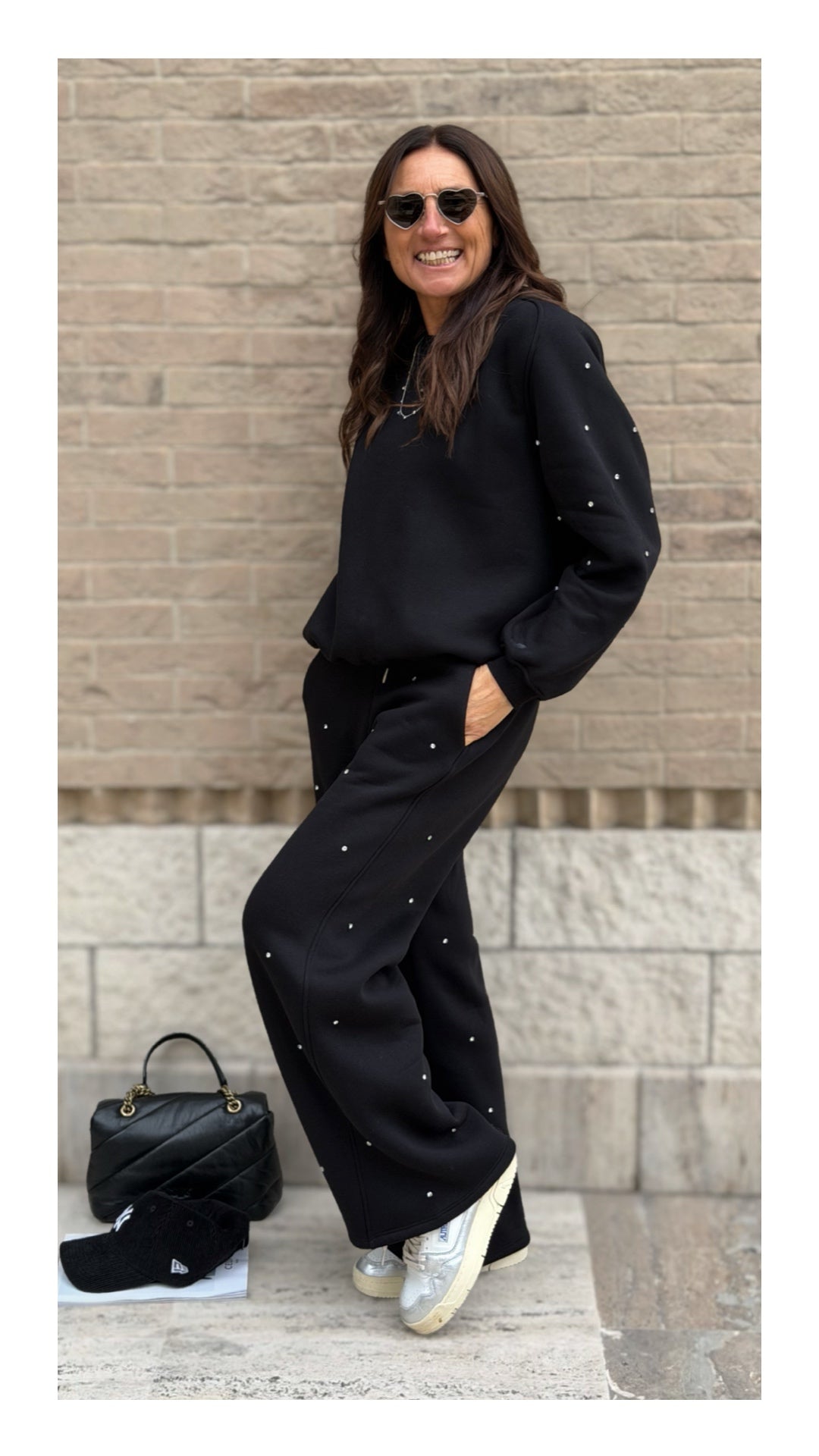 Felpa con Swarovski Cotone Felpato | Nero