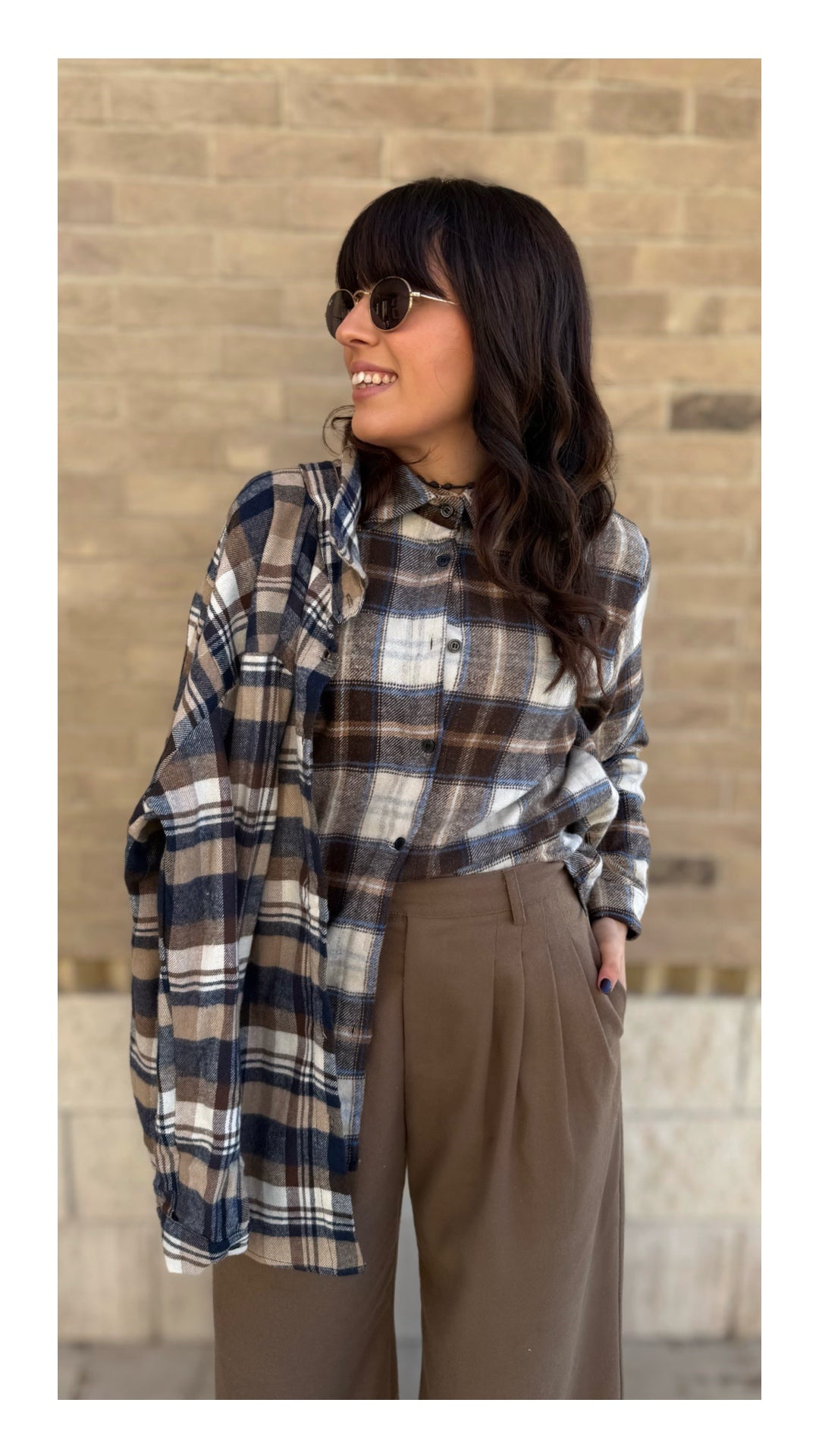 Camicia Oversize Flanella Check | Cammello