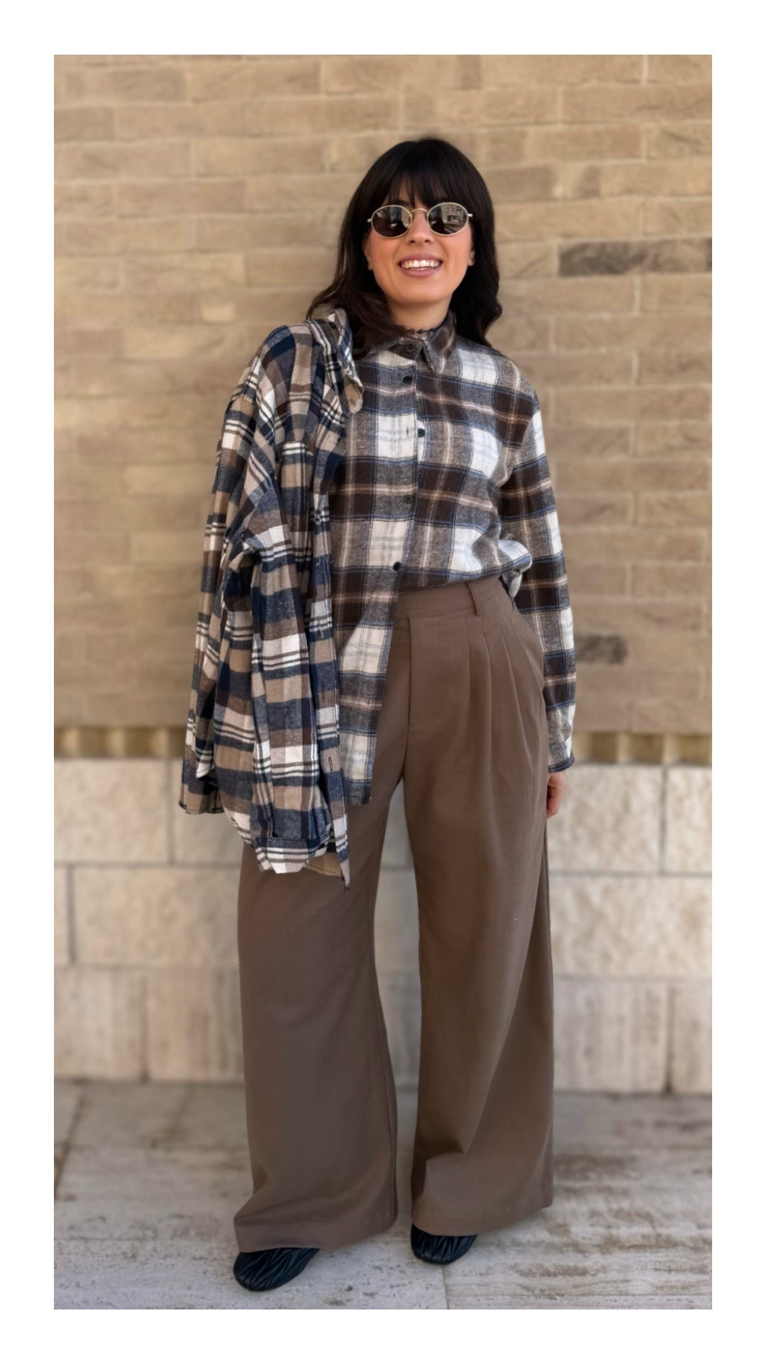 Camicia Oversize Flanella Check | Cammello