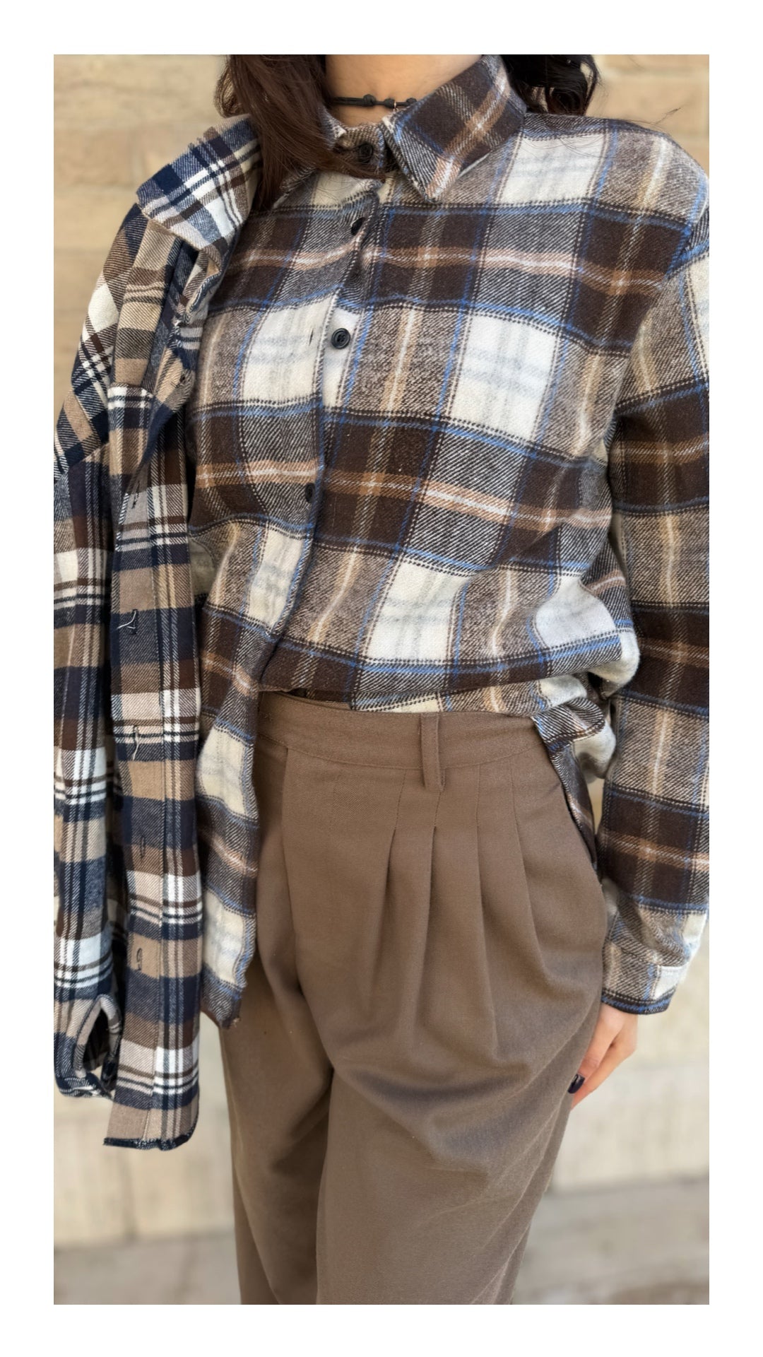 Camicia Oversize Flanella Check | Cammello