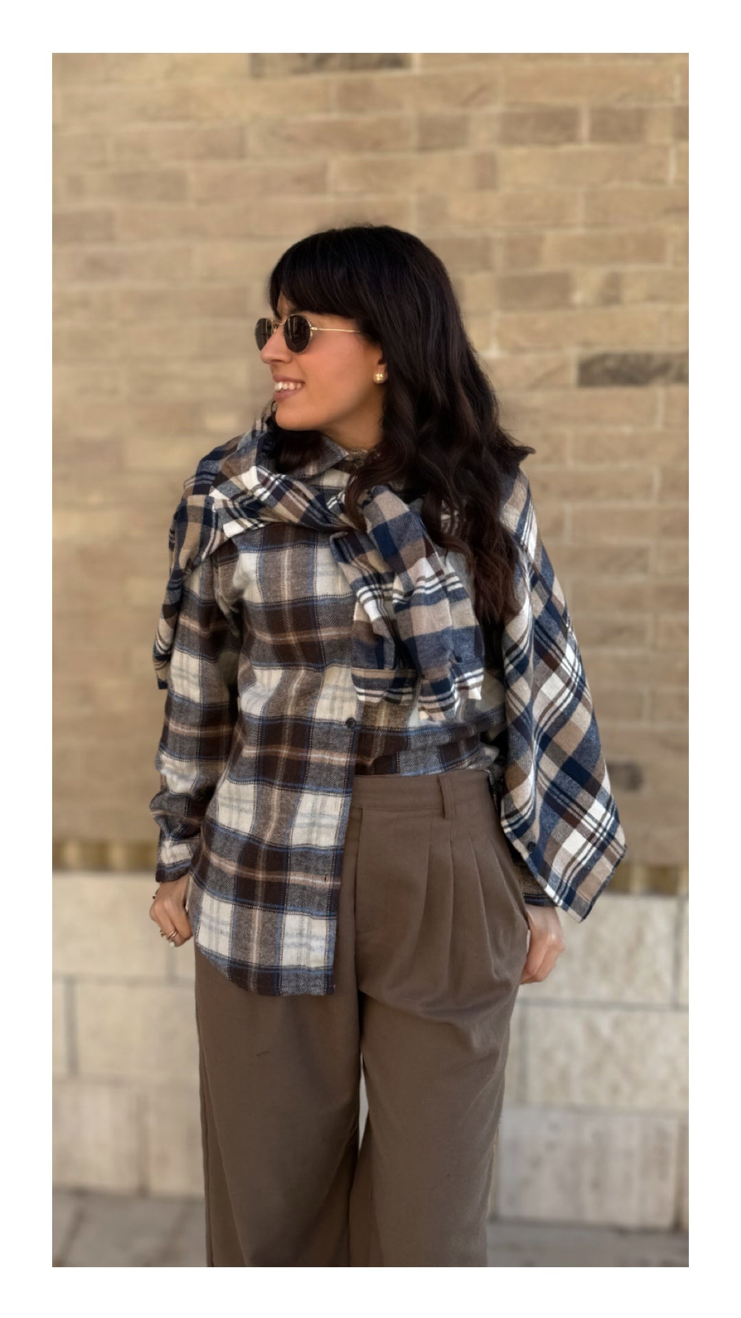 Camicia Oversize Flanella Check | Cammello