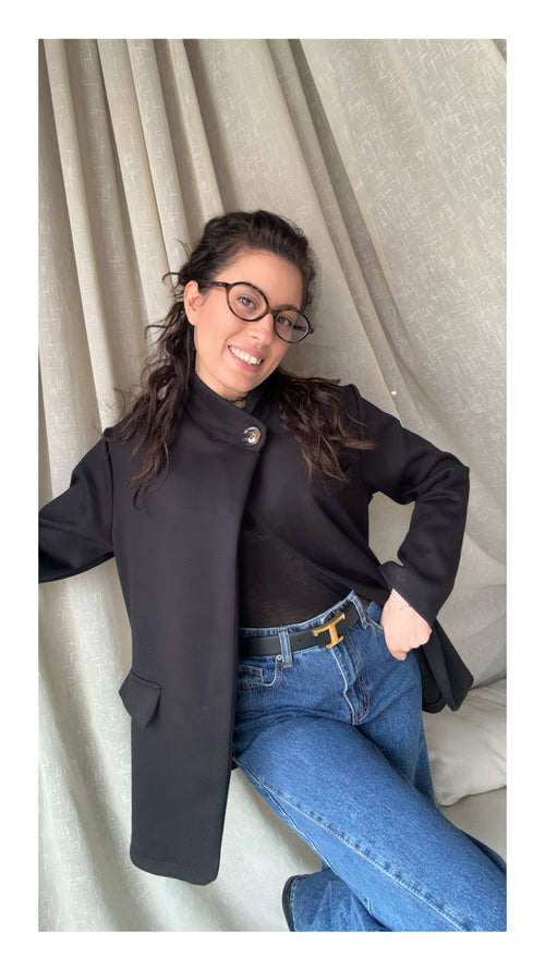 Blazer Allacciatura Obliqua Felpa | Nero