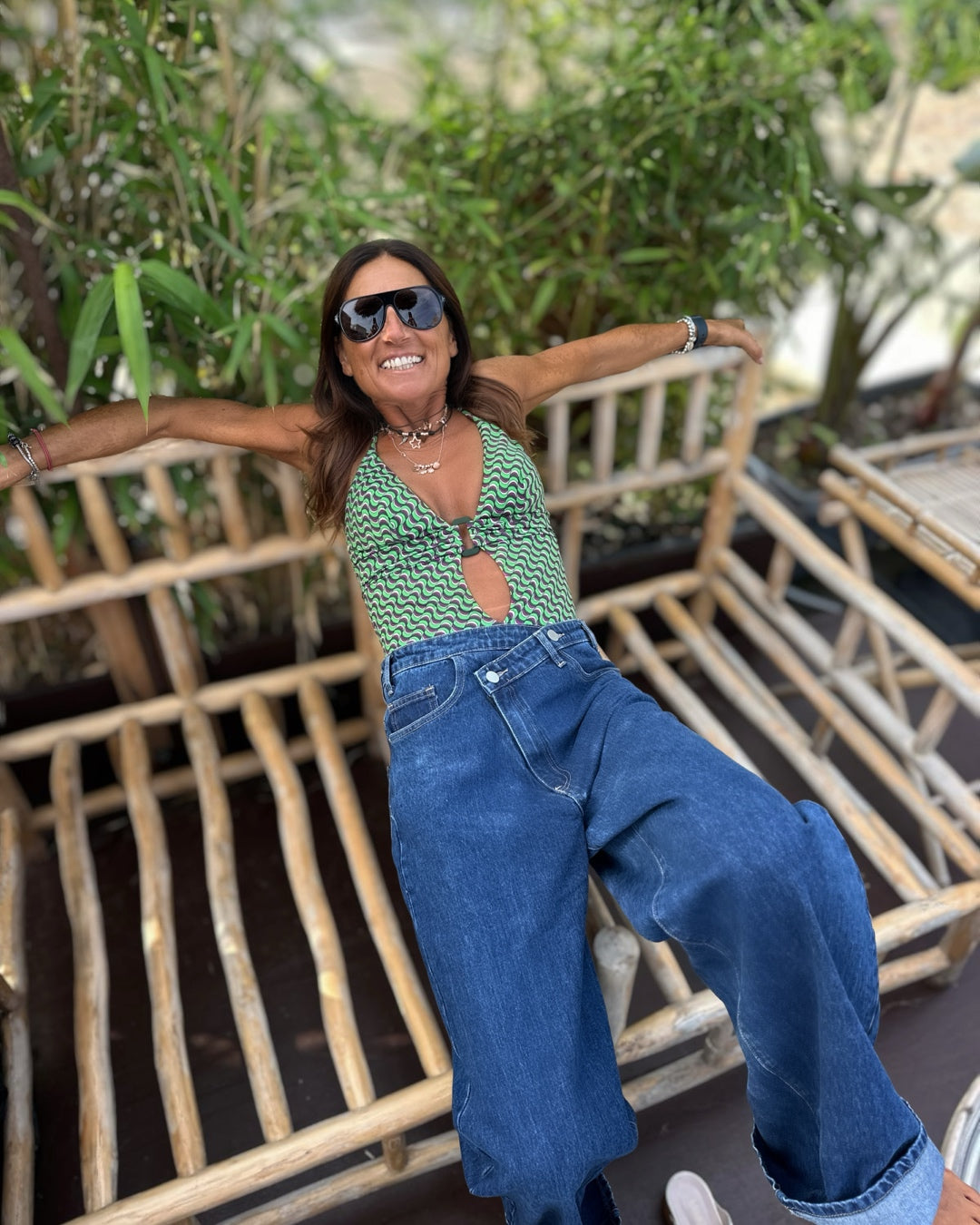 Jeans Bottone Incrociato in Denim