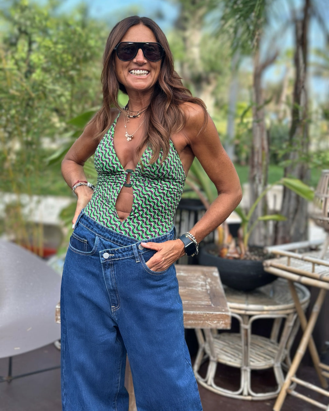 Jeans Bottone Incrociato in Denim