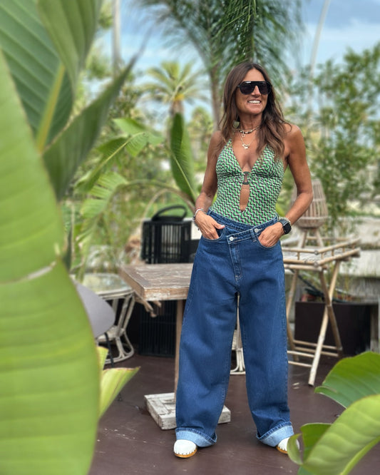 Jeans Bottone Incrociato in Denim