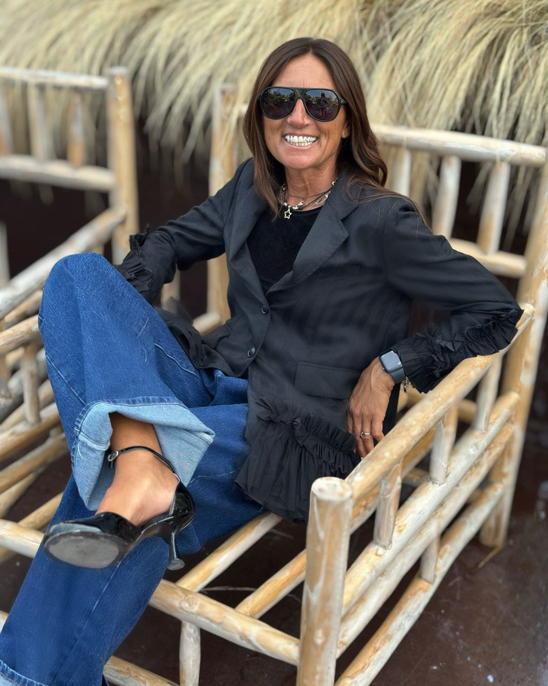 Giacca Gessata Rouches Over Nero