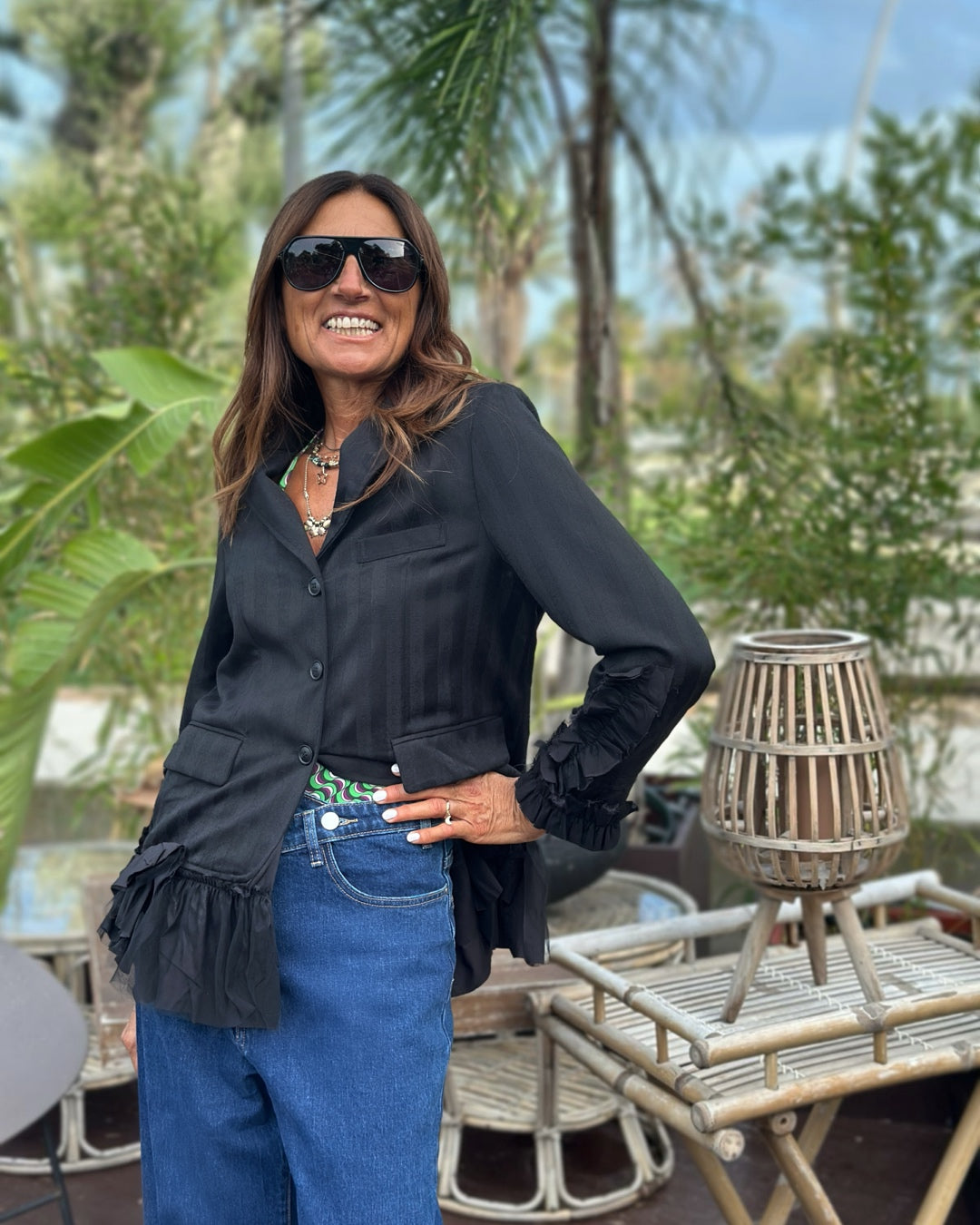 Giacca Gessata Rouches Over Nero