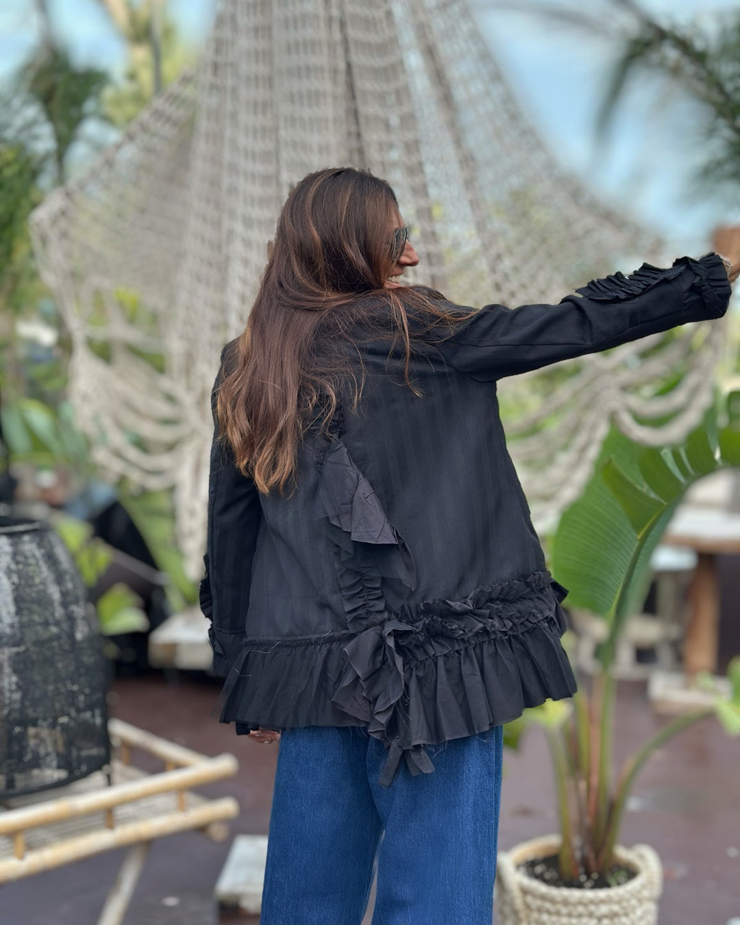 Giacca Gessata Rouches Over Nero