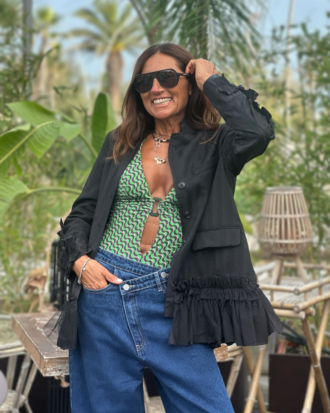 Giacca Gessata Rouches Over Nero