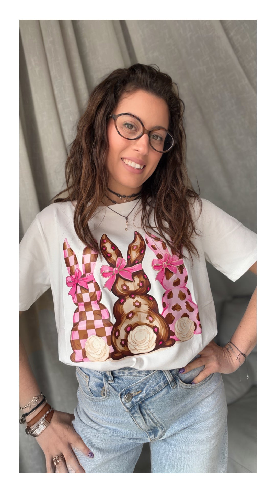 T-shirt Stampa Coniglietti Cotone