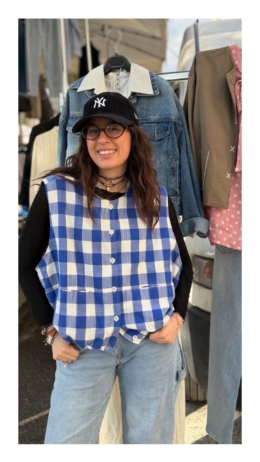 Gilet Maxi Quadro | Blu