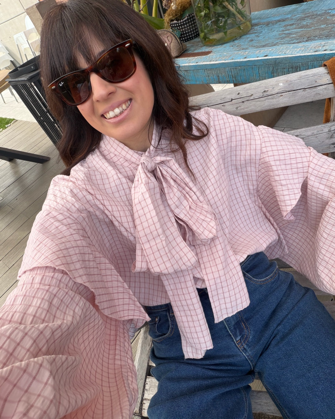 Camicia Rouches con Fiocco Rosa