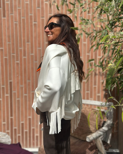 Cardigan in Felpa con Frange Panna