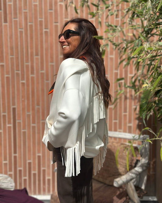 Cardigan in Felpa con Frange Panna