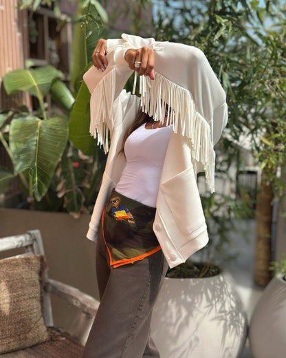 Cardigan in Felpa con Frange Panna