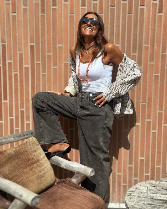 Jeans Bottone Incrociato in Nero