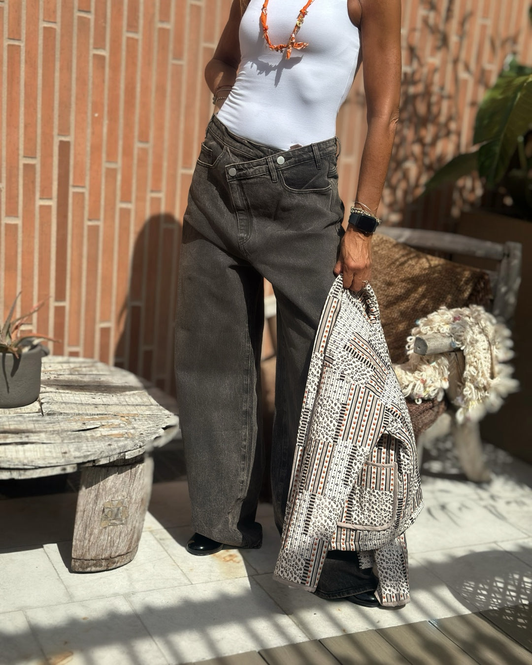 Denim Oversize Bottone Incrociato