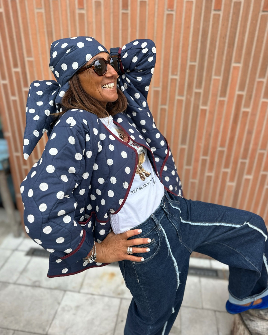 Mantella Trapuntata Pois in Blu