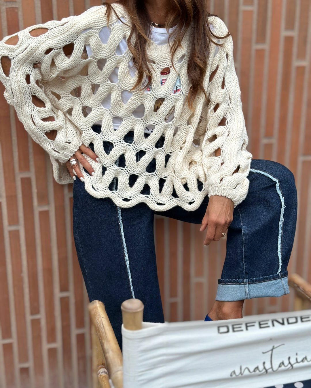Maglione Misto Viscosa Traforato Burro